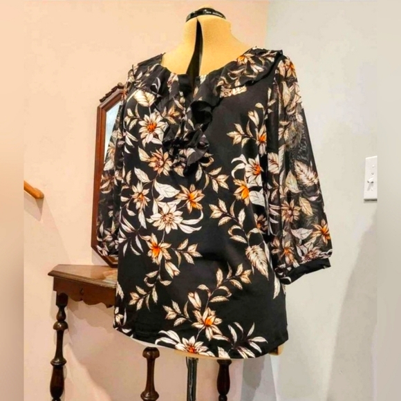 NWT 2X Sheer Sleeved Ruffly Blouse - Picture 9 of 9